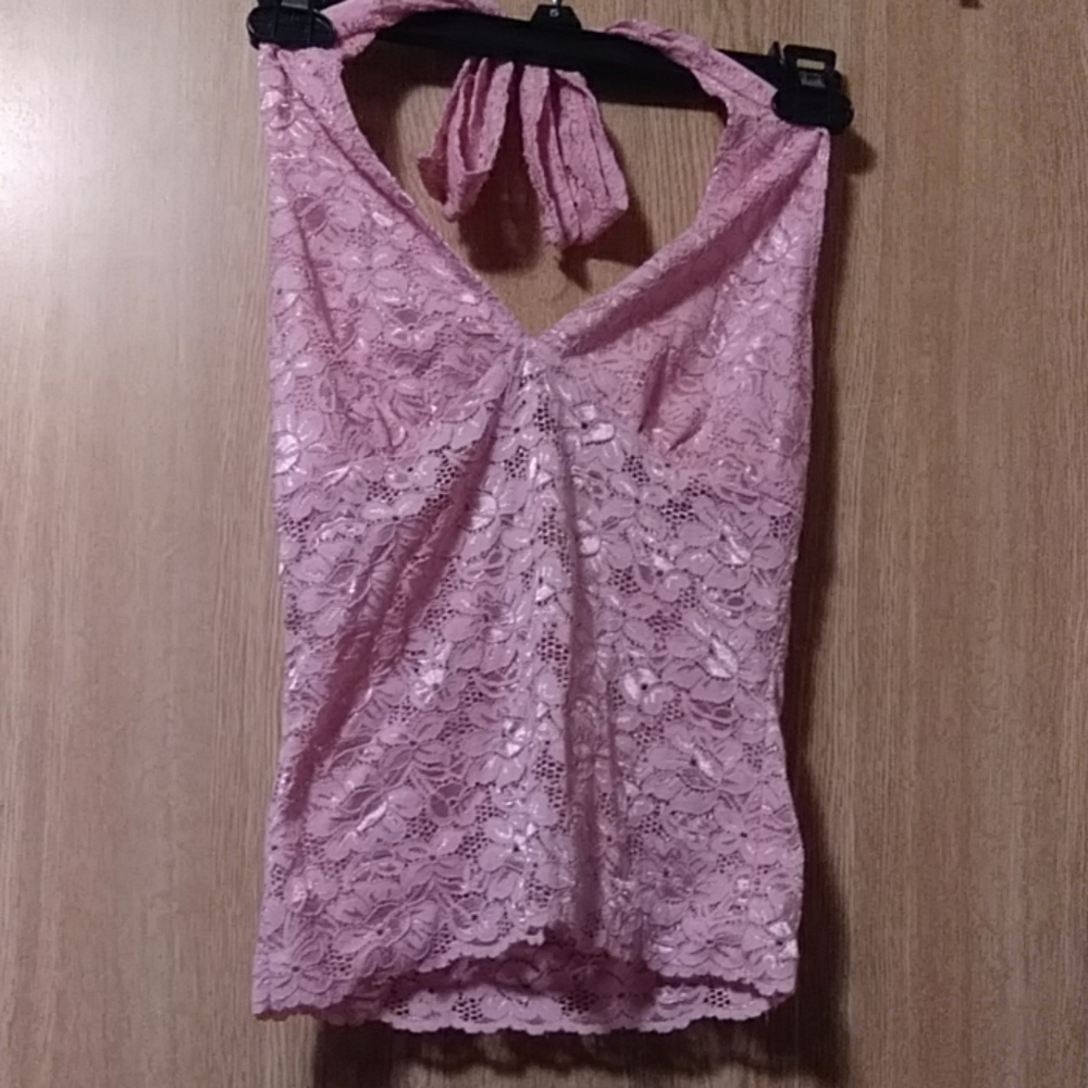 Tank - pink lace, tie around neck